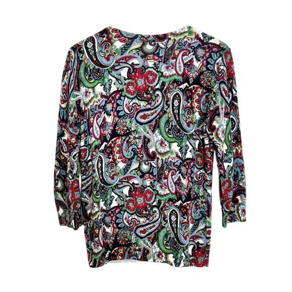 TALBOTS MEDIUM BUTTON UP RED BLUE MULTICOLOR COTTON SWEATER OR CARDIGAN TOP - Picture 4 of 7